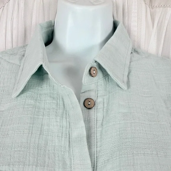 Promesa Crop Top Women Small Sea Foam Green NWT Tie Front Gauze Long Sleeve Boho - Picture 4 of 11